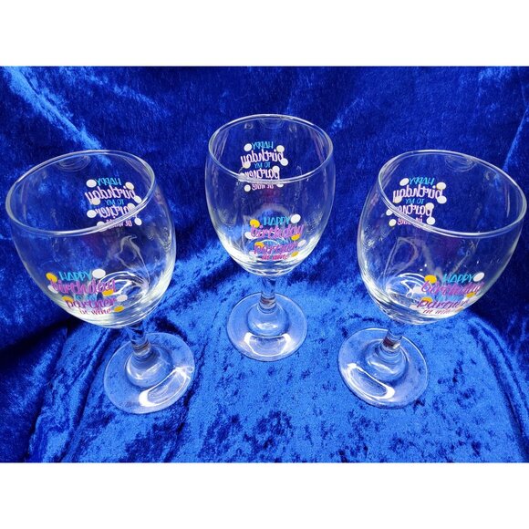 vintage Libbey 1990s set of 3 "happy birthday"chrystal wine glass - Picture 3 of 3